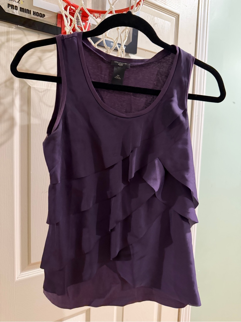 Ann Taylor Purple Sleeveless Ruffle Tank Top